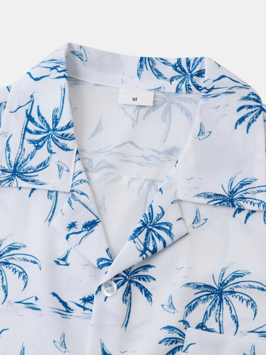 Camicia da uomo a maniche corte con stampa hawaiana