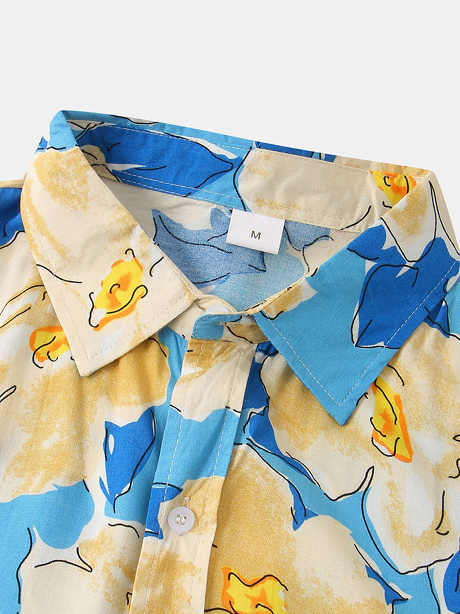 Camicia da uomo a maniche corte con stampa floreale