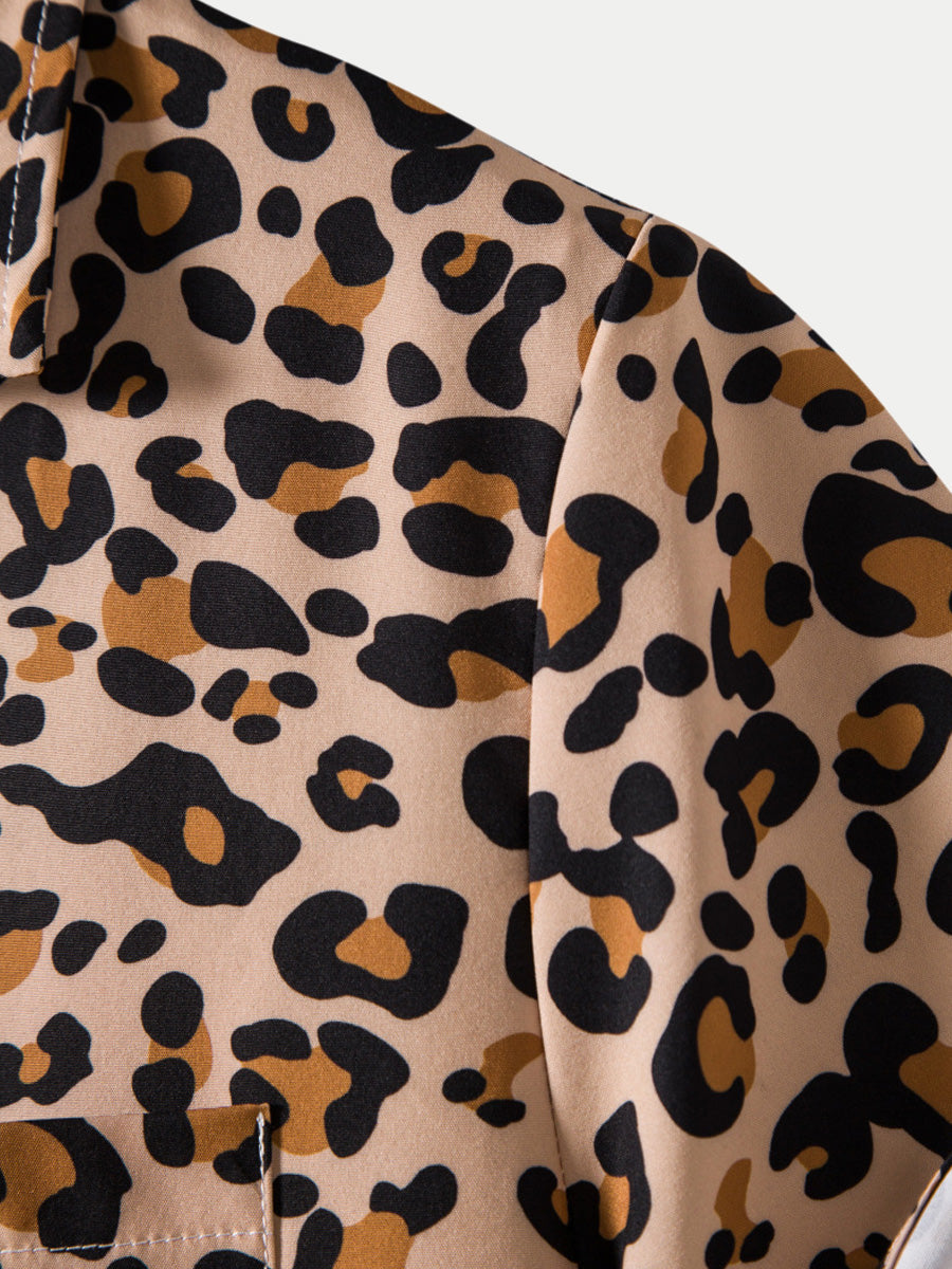 Chemise à manches courtes imprimé léopard pour homme