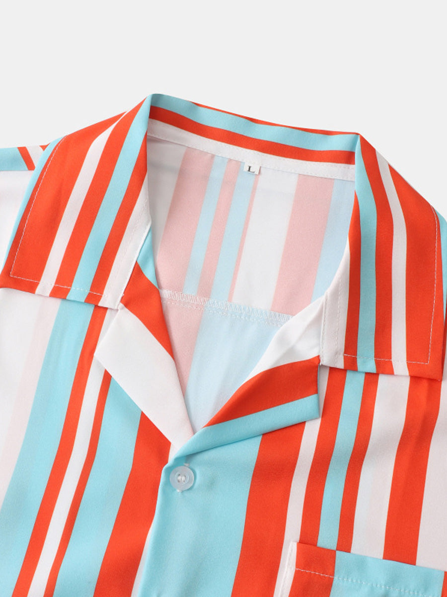 Chemise à manches courtes à imprimé vertical pour homme