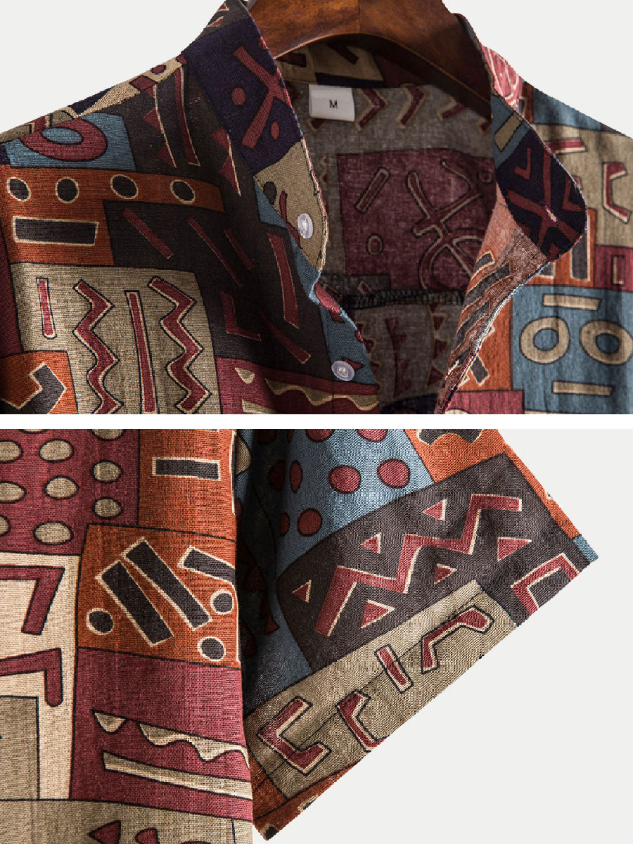 Men's Patchwork square Print short sleeve shirt