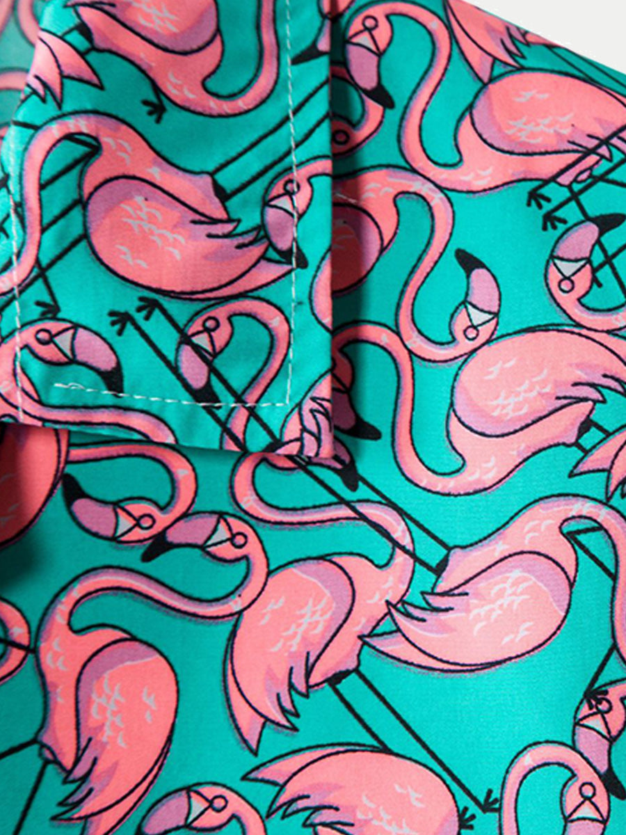 Chemise homme manches courtes imprimé flamants roses