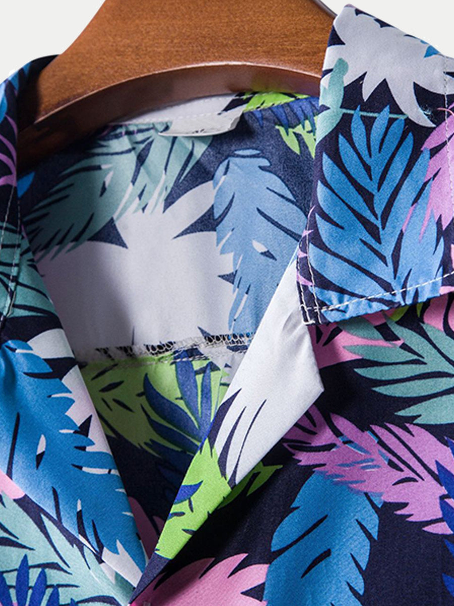 Chemise homme manches courtes imprimé feuilles