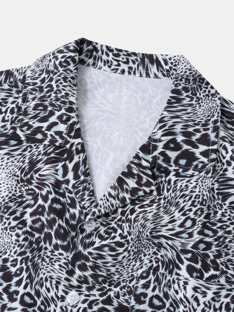 Chemise à manches courtes imprimé léopard pour homme