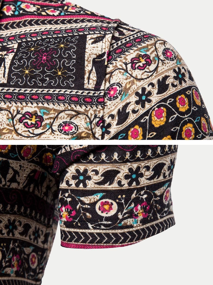Men's Ethnic style floral short sleeve shirt