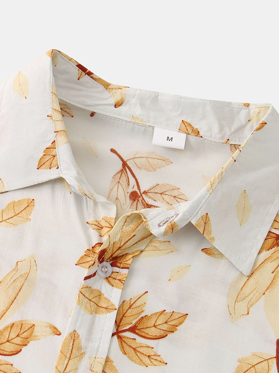 Camicia da uomo a maniche corte con stampa foglie