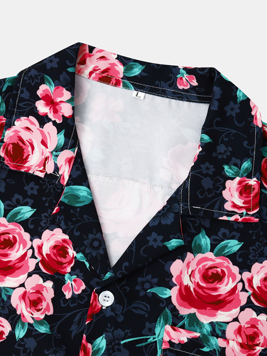 Chemise à manches courtes à imprimé floral pour hommes
