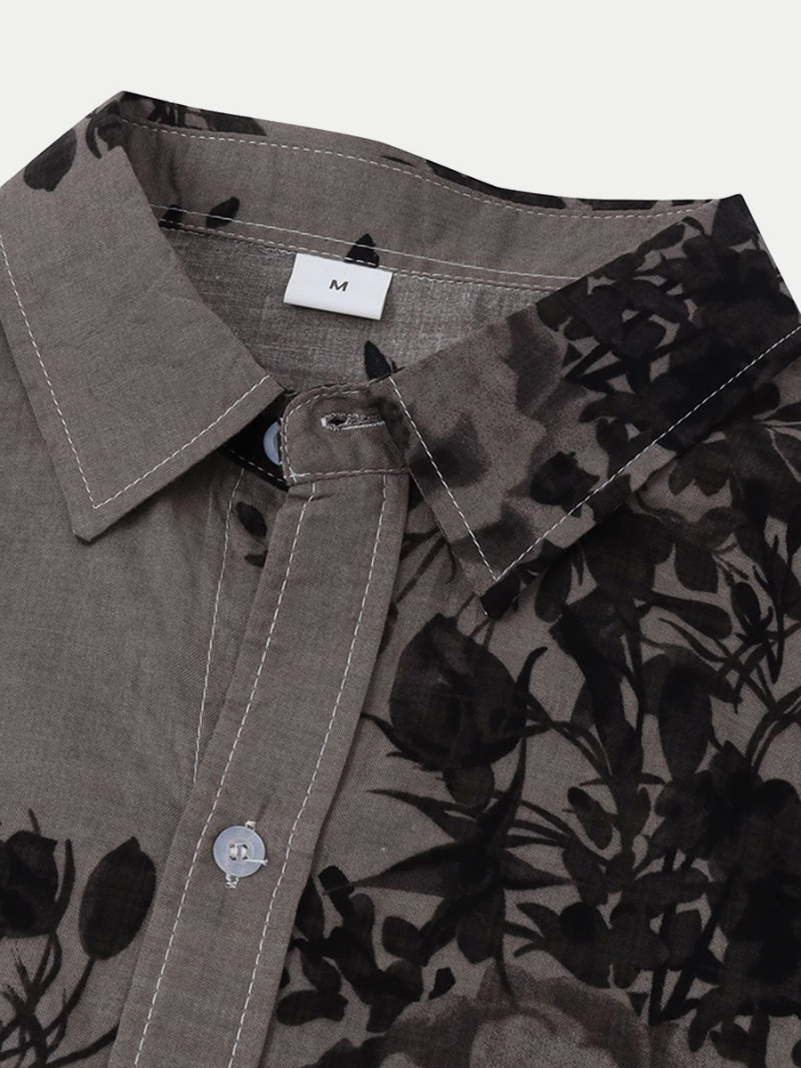 Camicia da uomo a maniche corte con stampa floreale