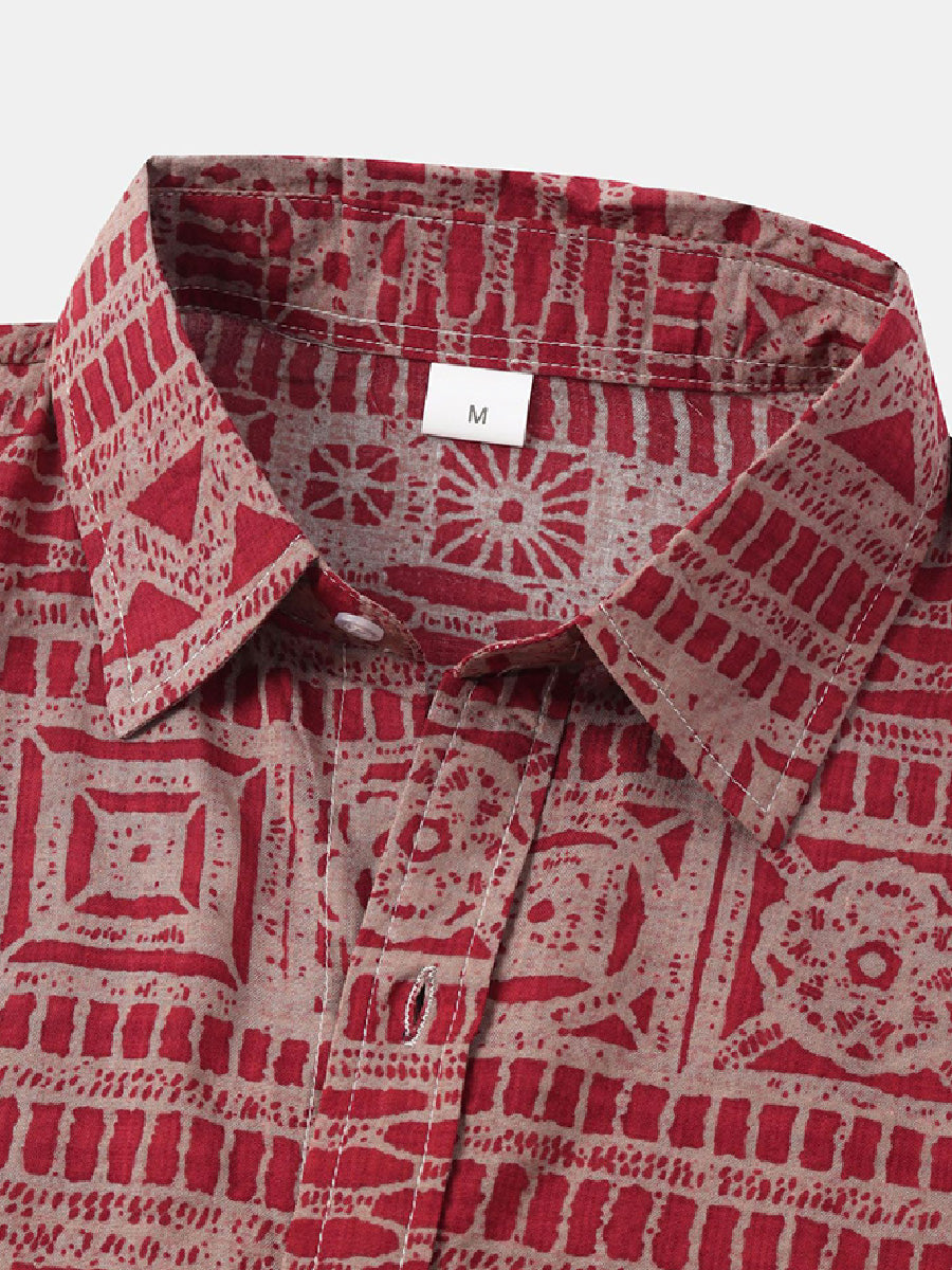 Men's Floral Print cotton short sleeve shirt