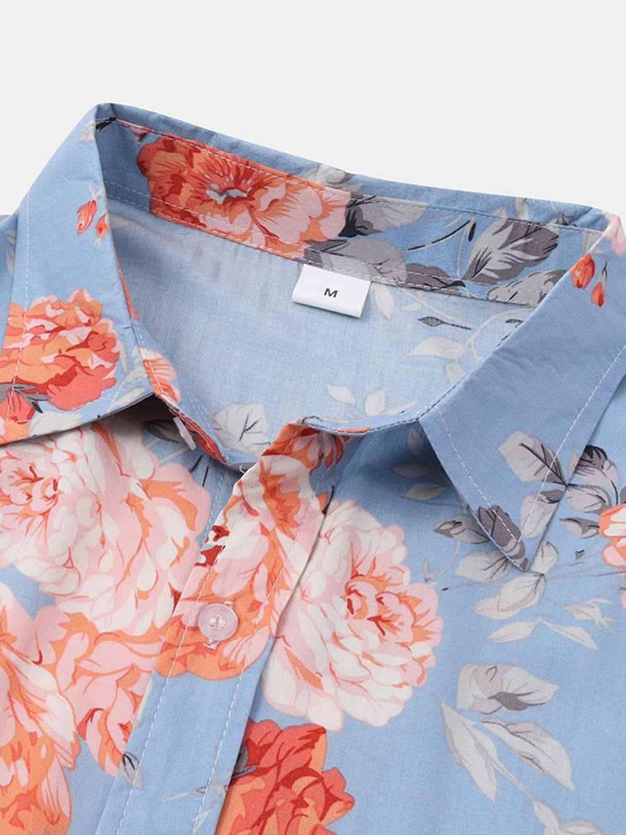 Camicia da uomo a maniche corte con stampa floreale
