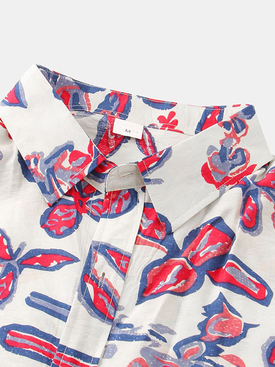 Camicia a maniche corte con stampa casual da uomo