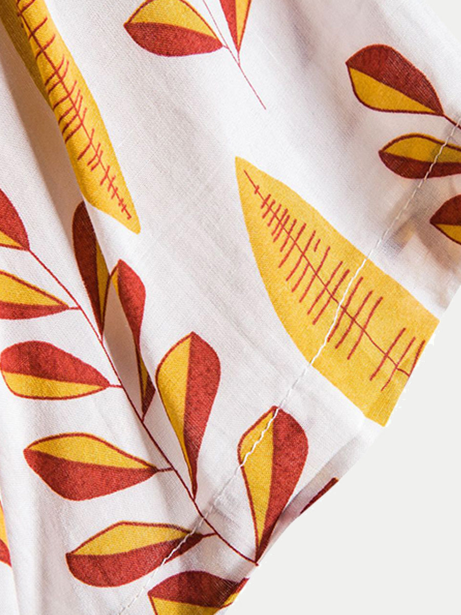 Camicia da uomo a maniche corte con stampa Leaf