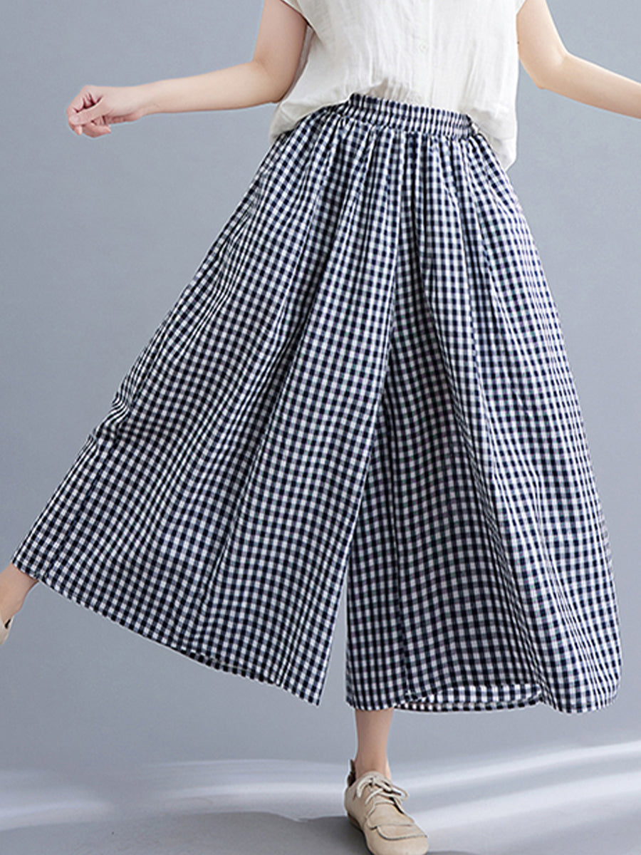 Plaid wide leg casual skirt pants
