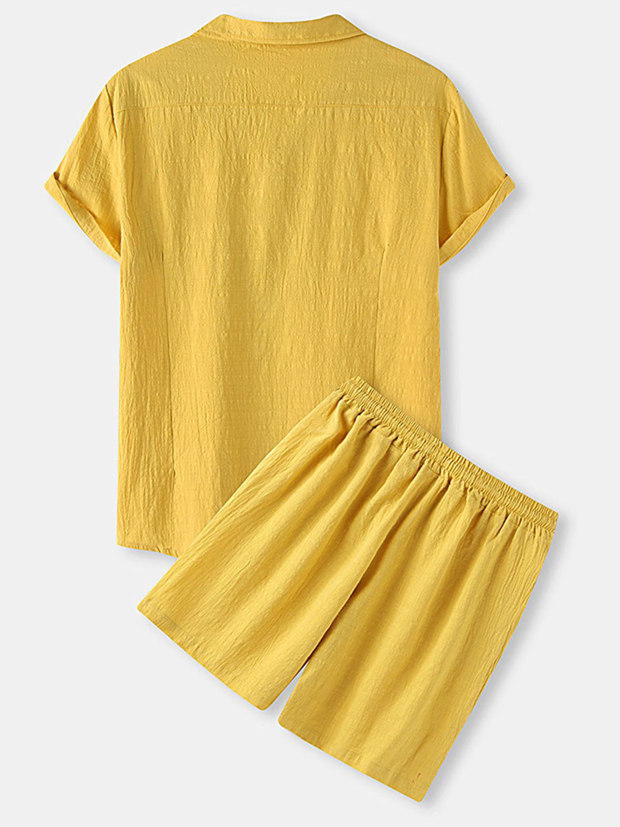 Set camicia e pantaloncini casual solidi da uomo