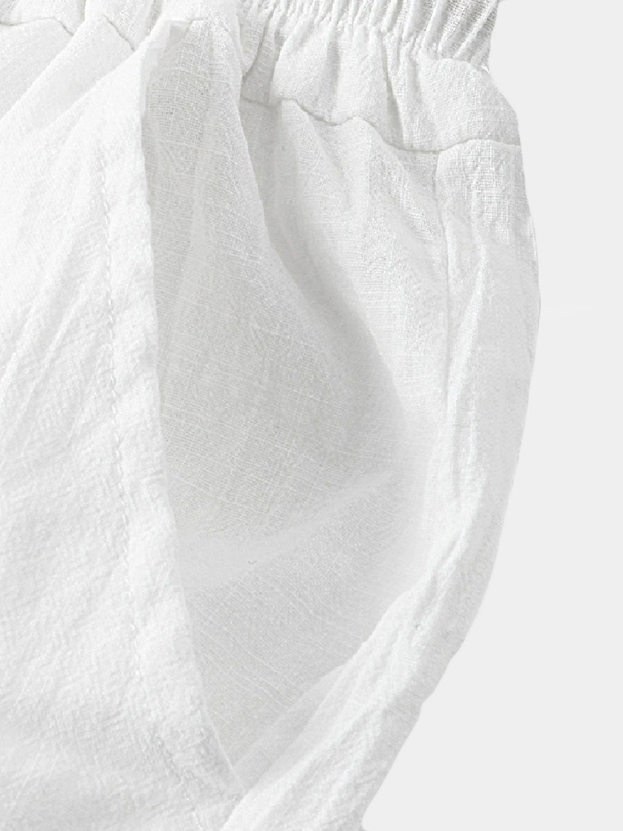 Pantaloncini casual da uomo in cotone lino da spiaggia tinta unita