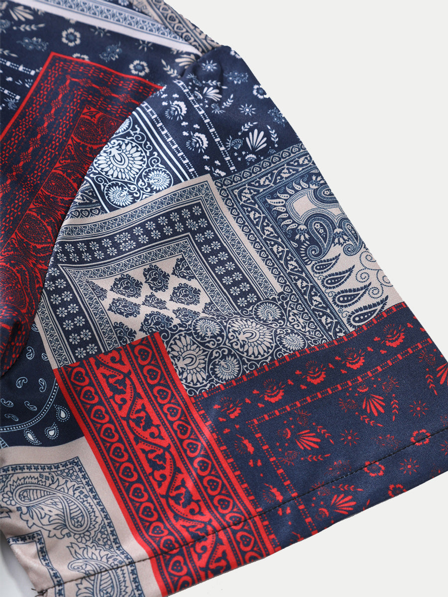 Men's Patchwork Print short sleeve shirt