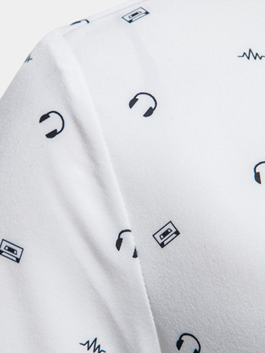 Camicia da uomo a maniche corte con stampa di auricolari