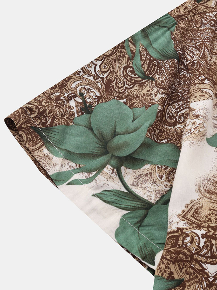 Camicia da uomo a maniche corte con stampa floreale