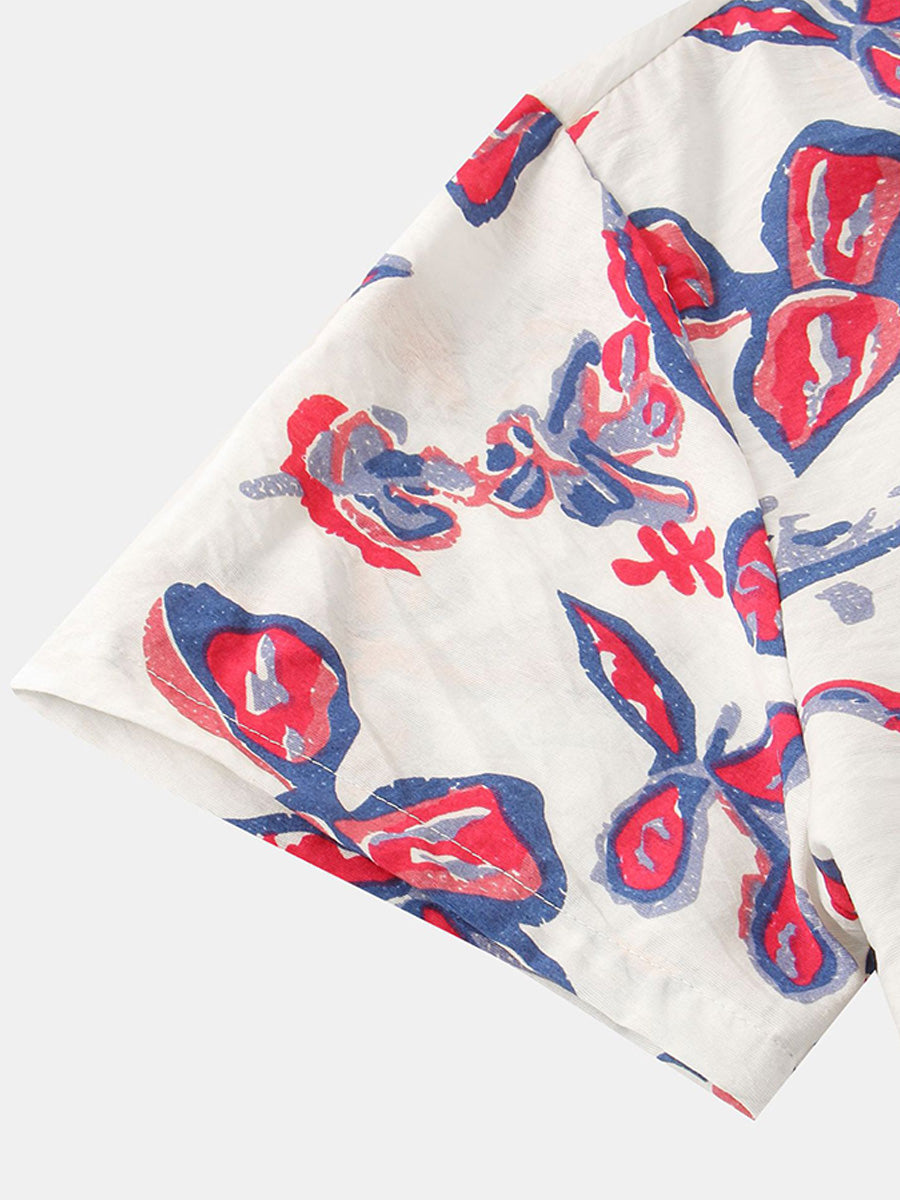 Camicia a maniche corte con stampa casual da uomo