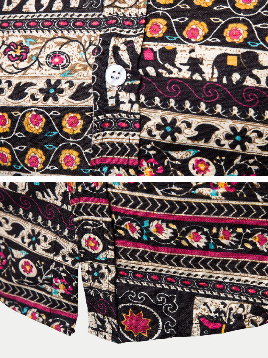 Men's Ethnic style floral short sleeve shirt
