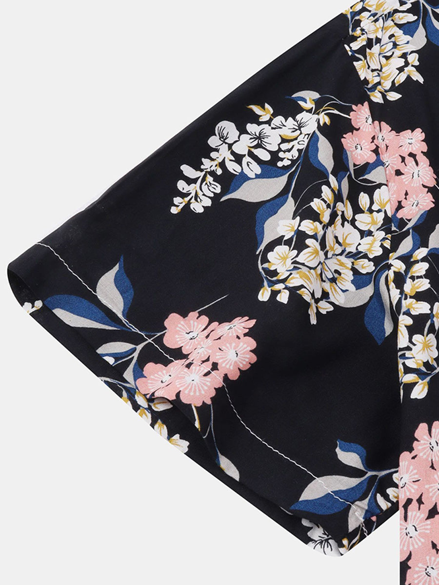 Camicia da uomo a maniche corte con stampa floreale