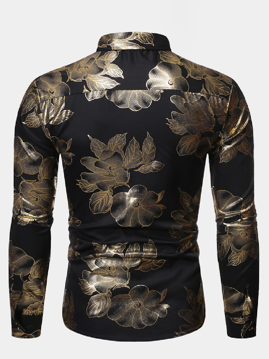 Chemise manches longues fleuri doré homme