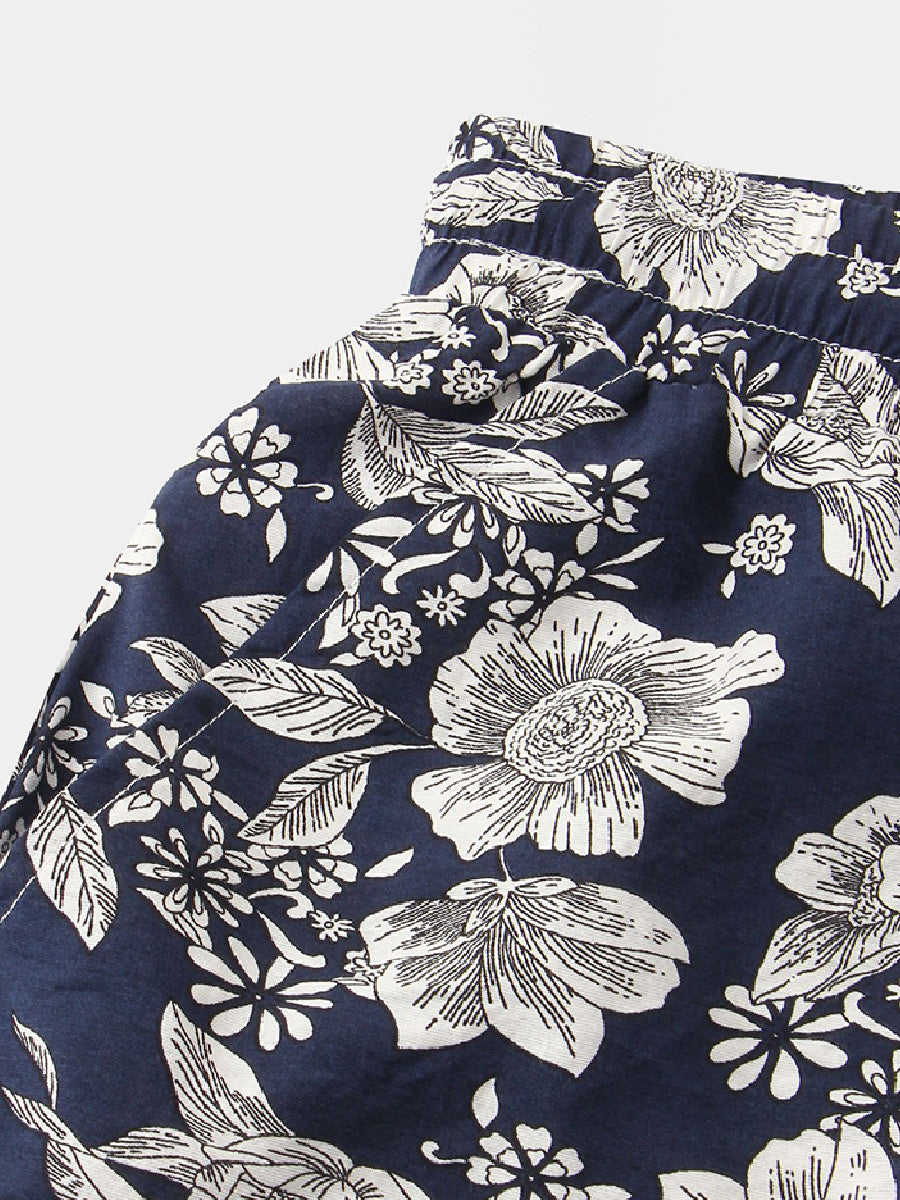 Pantaloncini casual da uomo in cotone e lino hawaiano per le vacanze