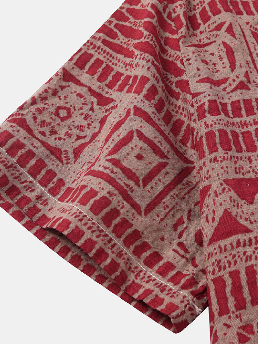 Men's Floral Print cotton short sleeve shirt