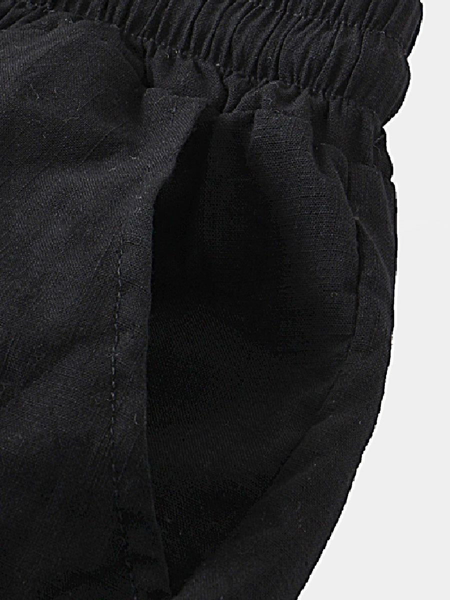 Pantaloncini casual da uomo in cotone lino da spiaggia tinta unita