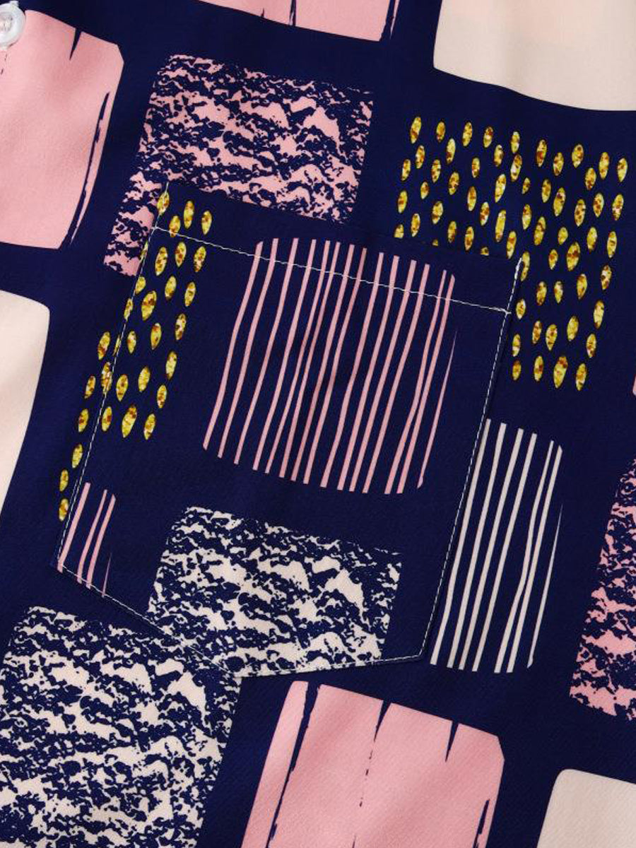 Chemise à manches courtes à imprimé carré pour homme