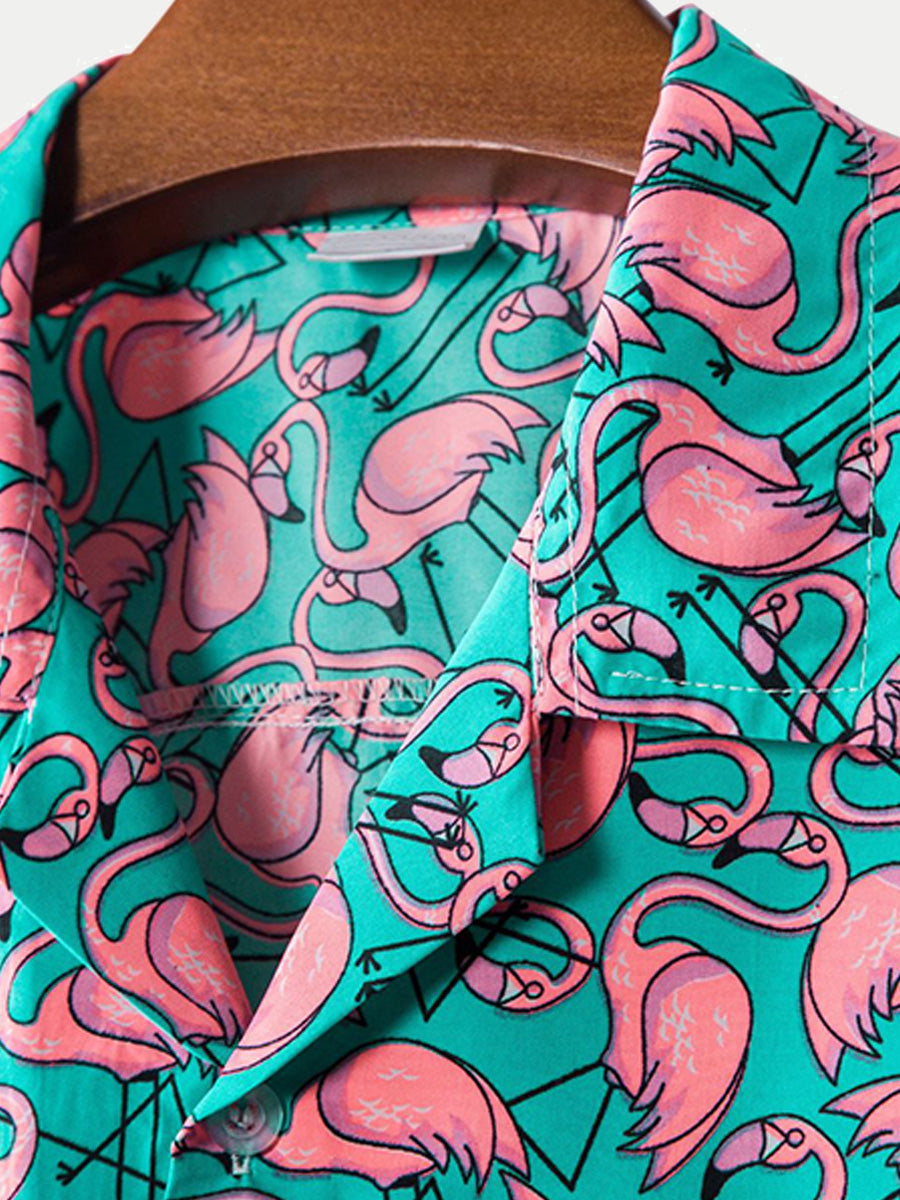 Chemise homme manches courtes imprimé flamants roses