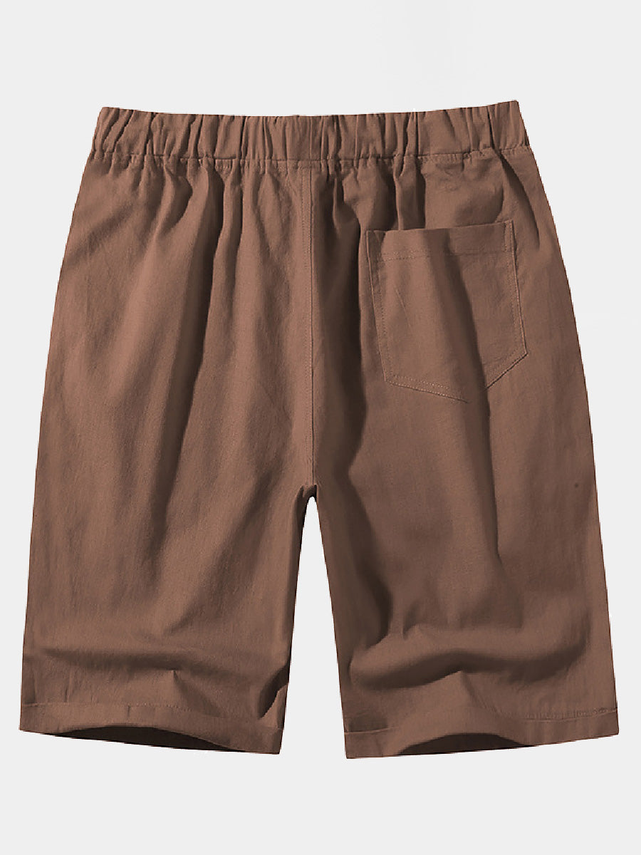 Pantaloncini casual da uomo in cotone e lino in pizzo sciolto tinta unita