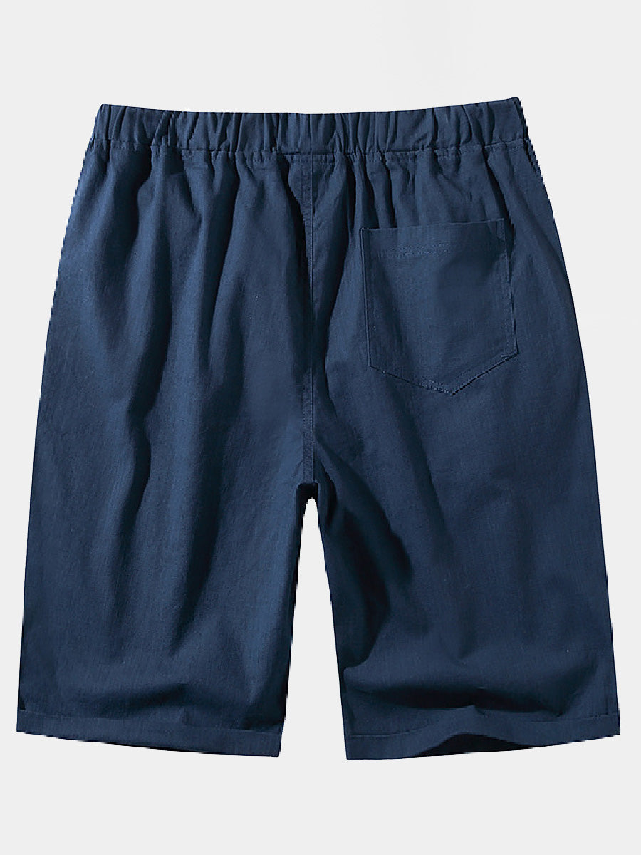 Pantaloncini casual da uomo in cotone e lino in pizzo sciolto tinta unita
