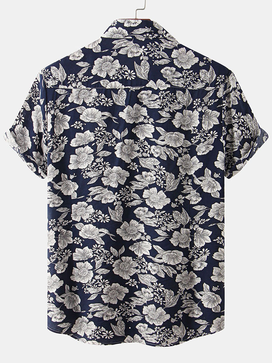 Completo da uomo con camicia e pantaloncini con stampa floreale