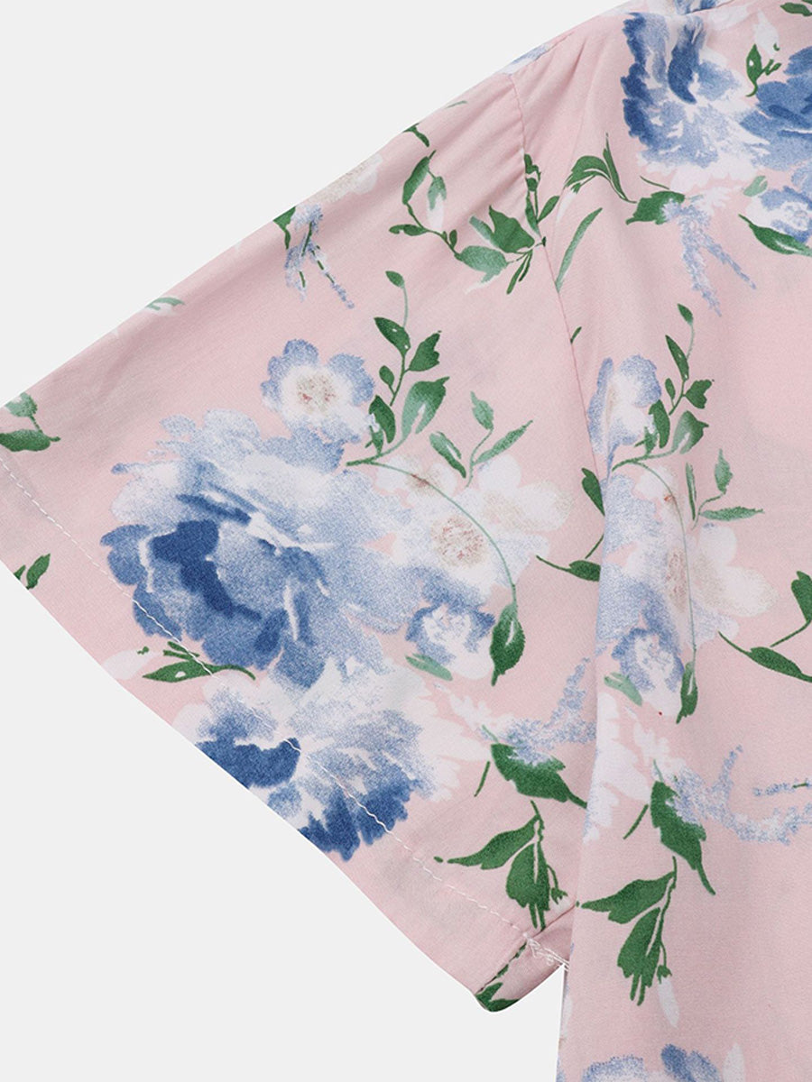 Camicia da uomo a maniche corte con stampa floreale