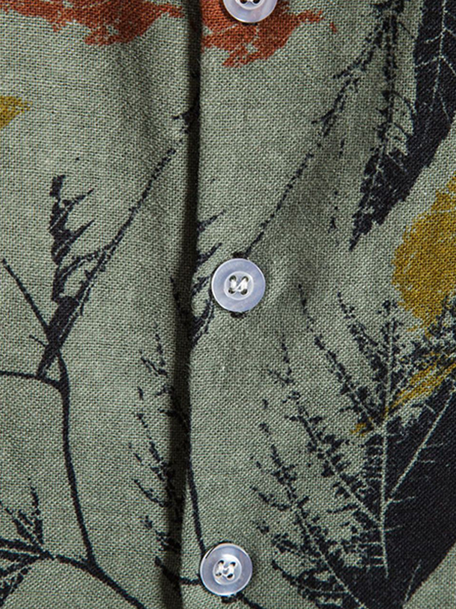Camicia da uomo a maniche corte con stampa foglie