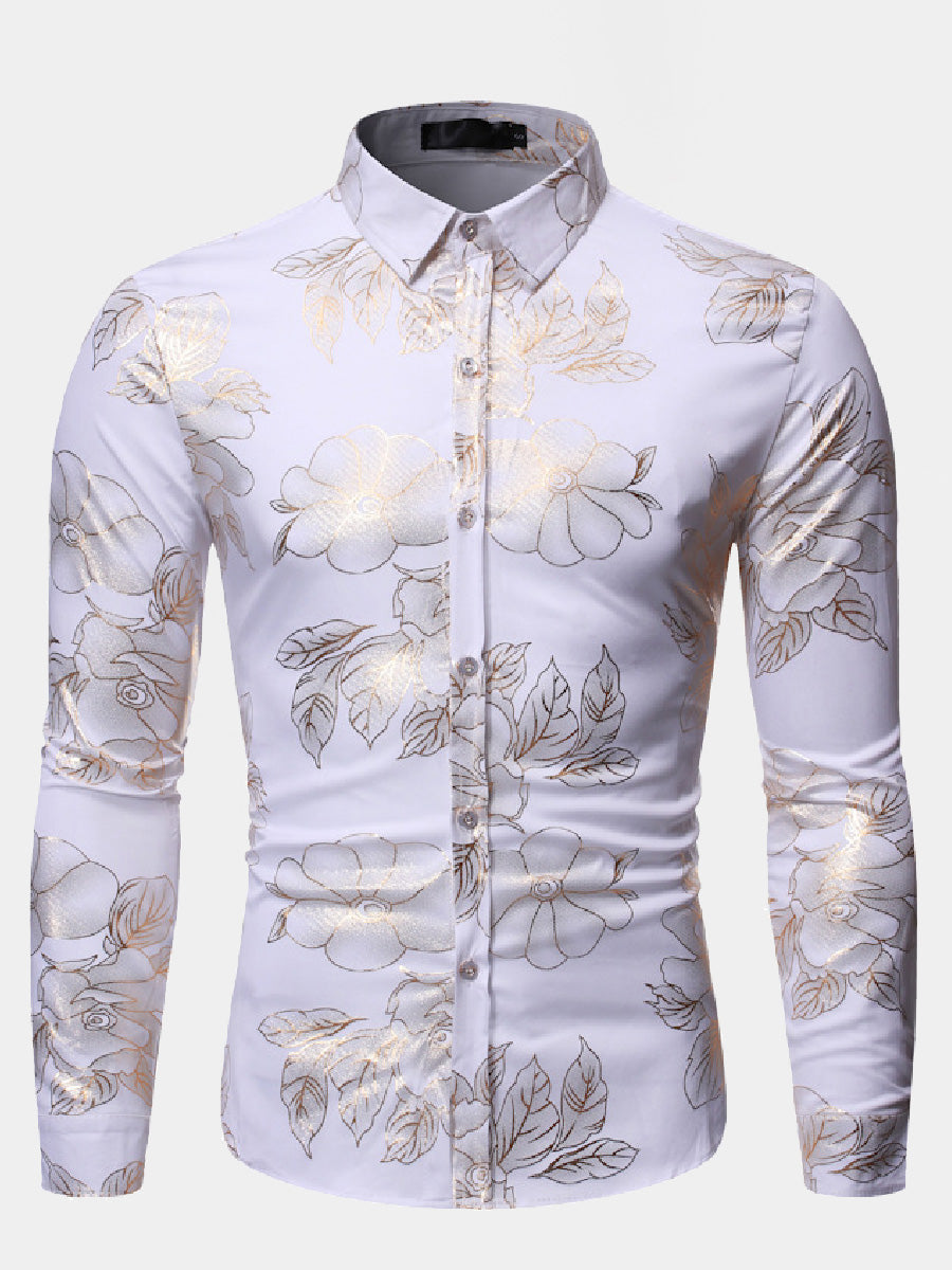 Chemise manches longues fleuri doré homme