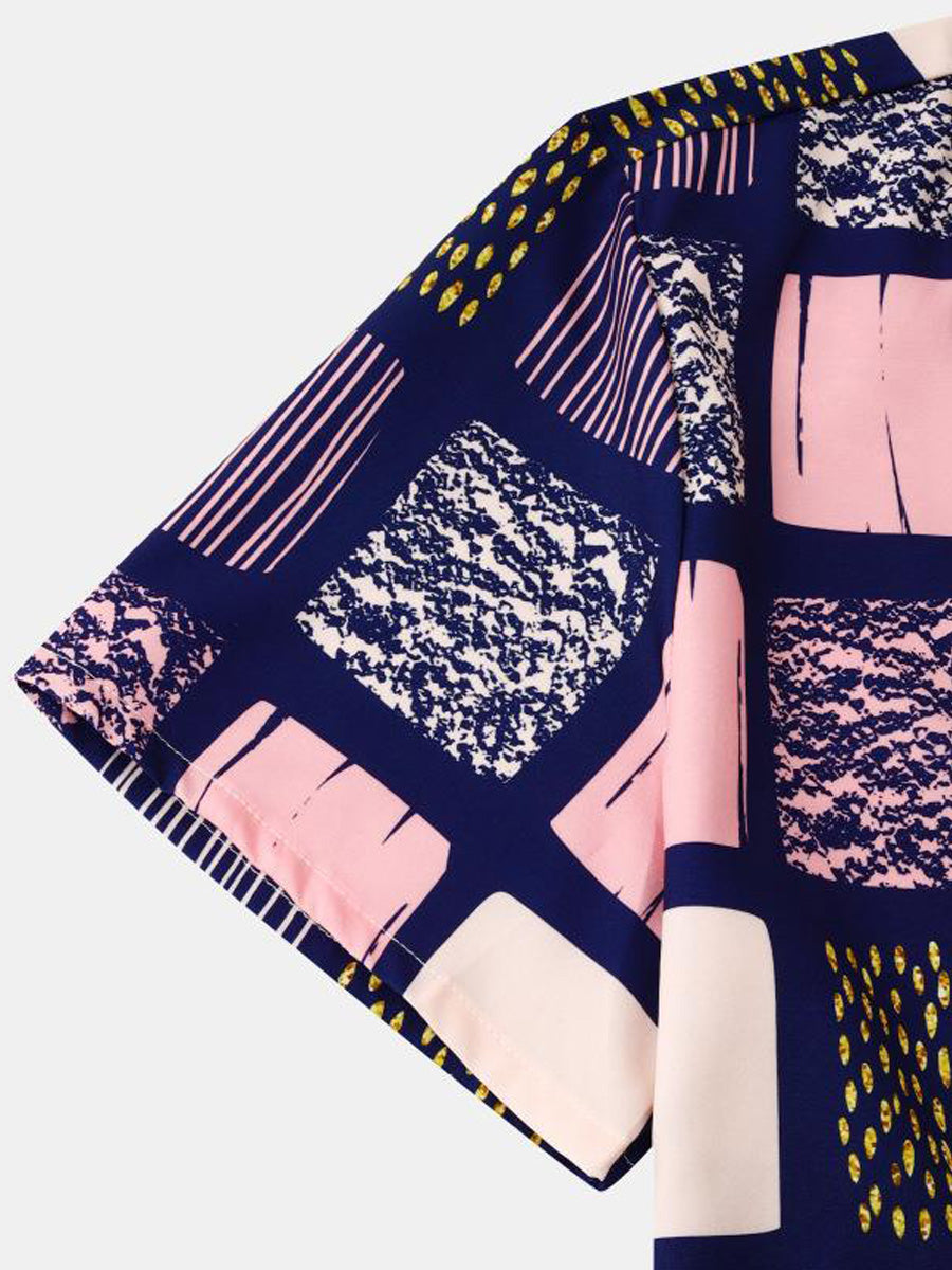 Chemise à manches courtes à imprimé carré pour homme