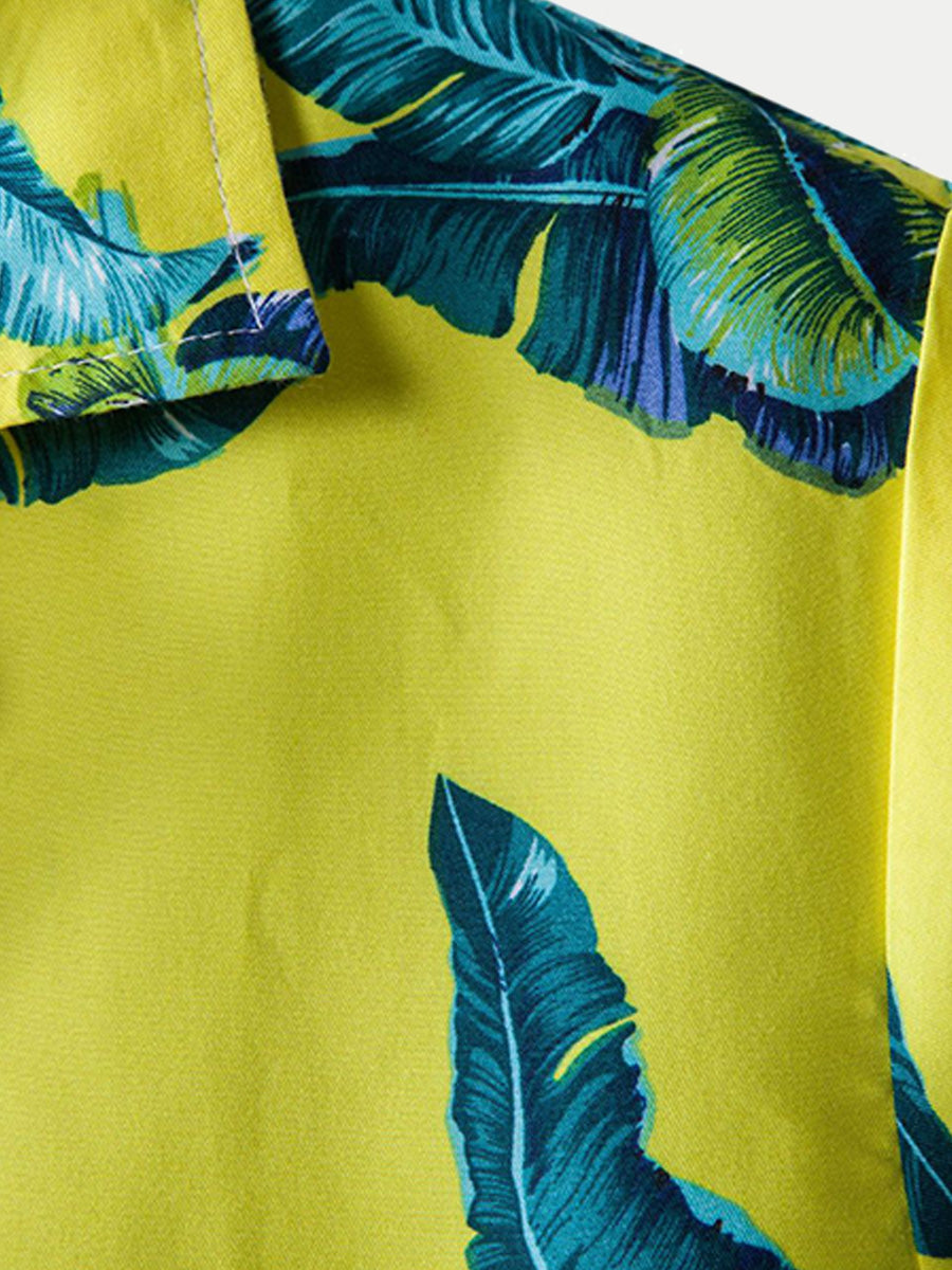Chemise homme manches courtes imprimé feuilles