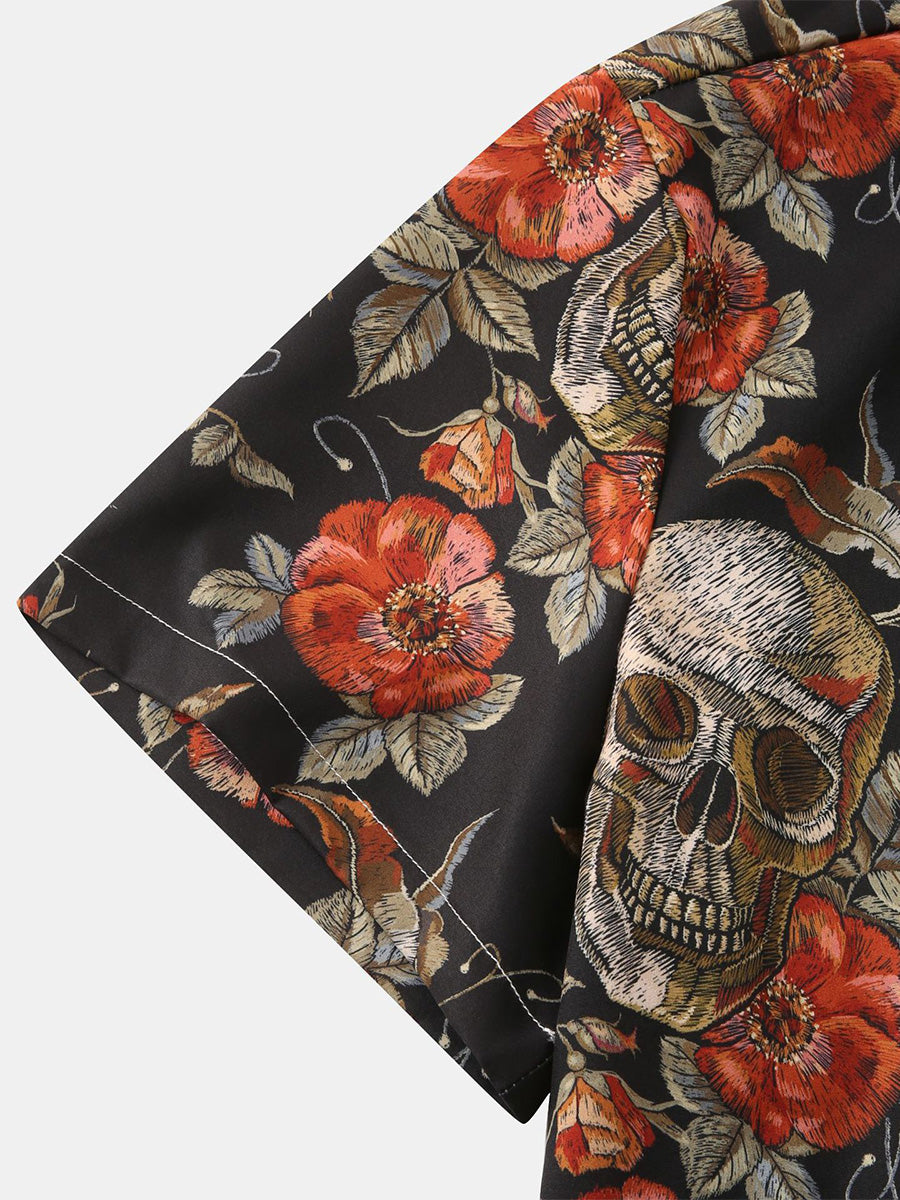 Camicia da uomo a maniche corte con stampa Teschio