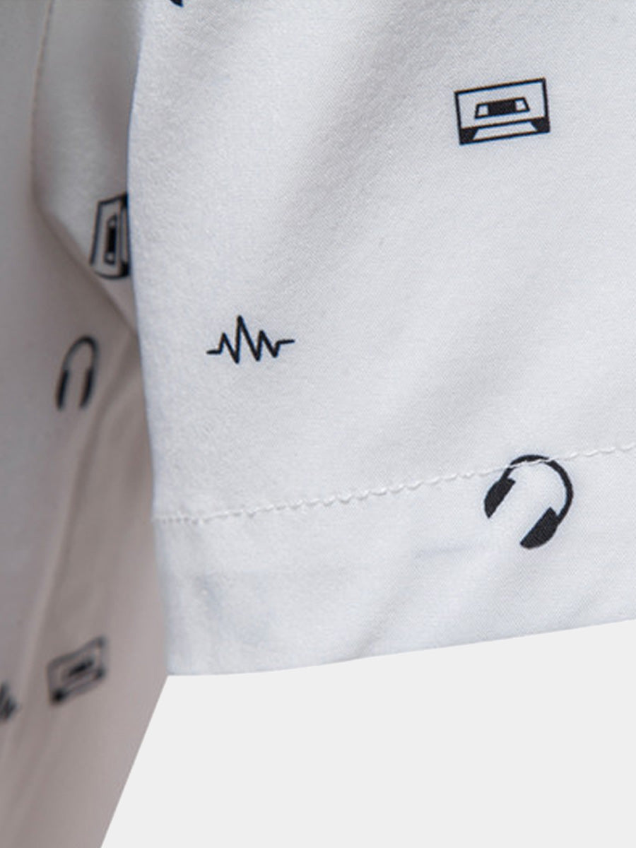 Camicia da uomo a maniche corte con stampa di auricolari