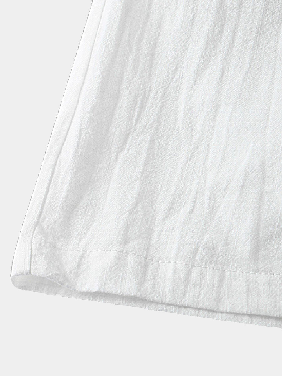 Pantaloncini casual da uomo in cotone lino da spiaggia tinta unita