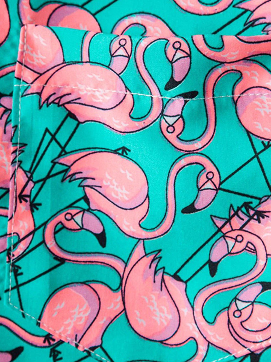 Chemise homme manches courtes imprimé flamants roses