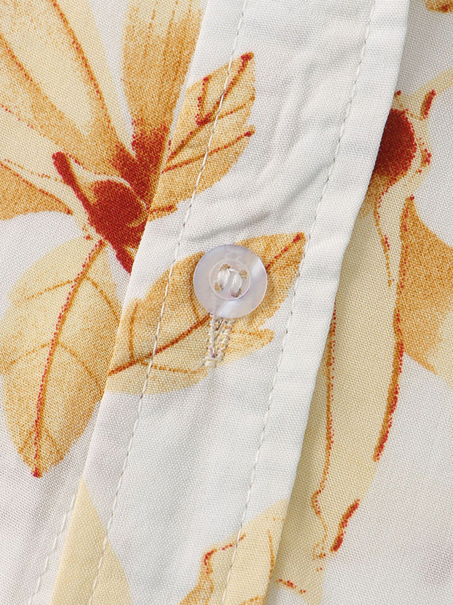 Camicia da uomo a maniche corte con stampa foglie