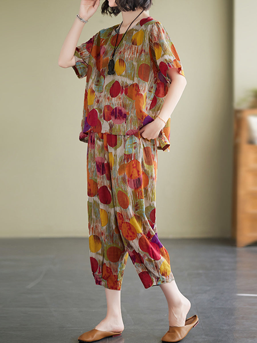 Art Print Round Neck Short Sleeve Set