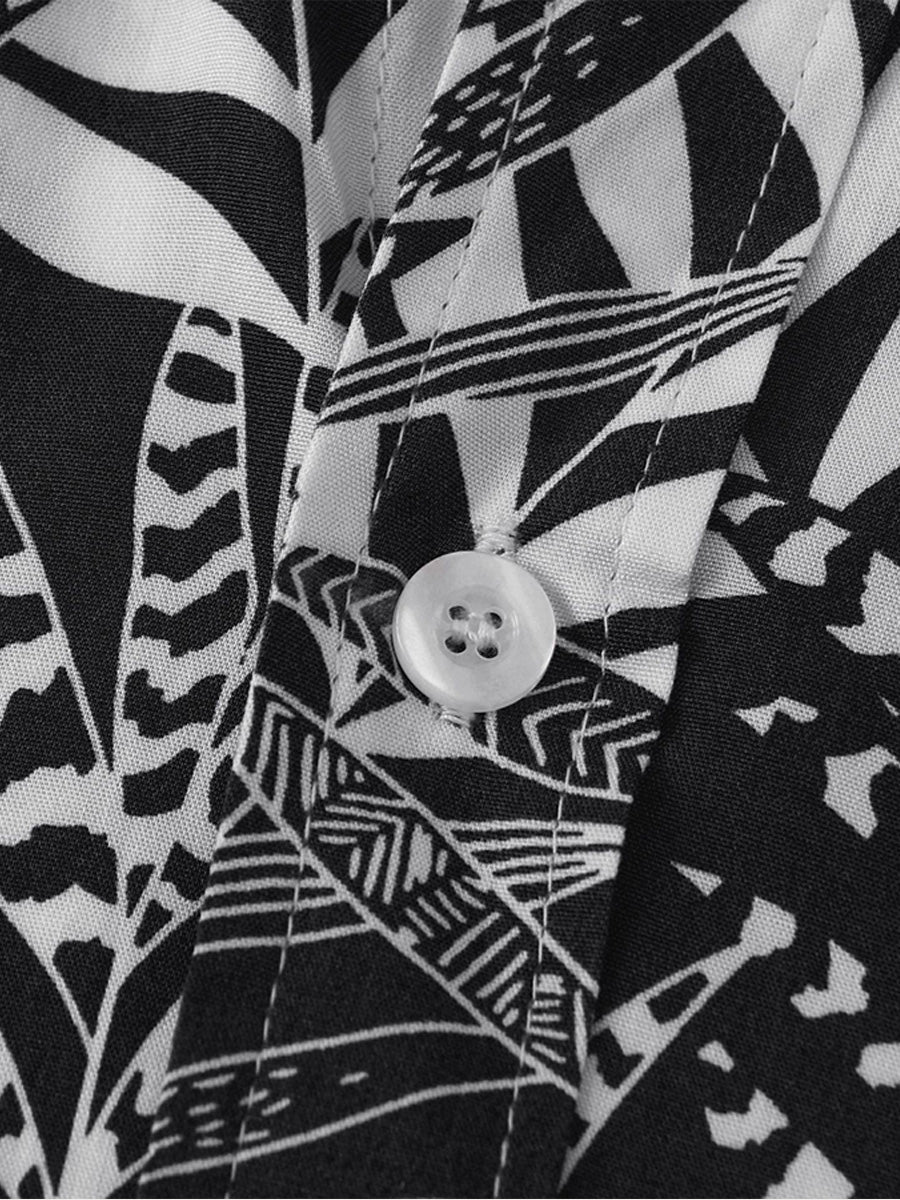 Camicia da uomo a maniche corte con stampa foglie