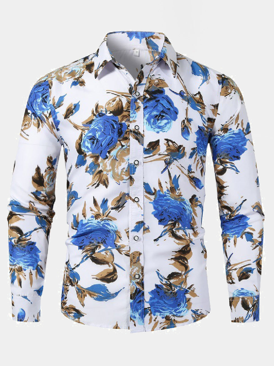 Chemise à manches longues à imprimé floral pour hommes