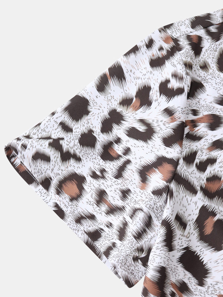 Chemise à manches courtes imprimé léopard pour homme