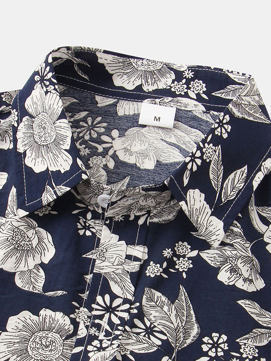 Completo da uomo con camicia e pantaloncini con stampa floreale