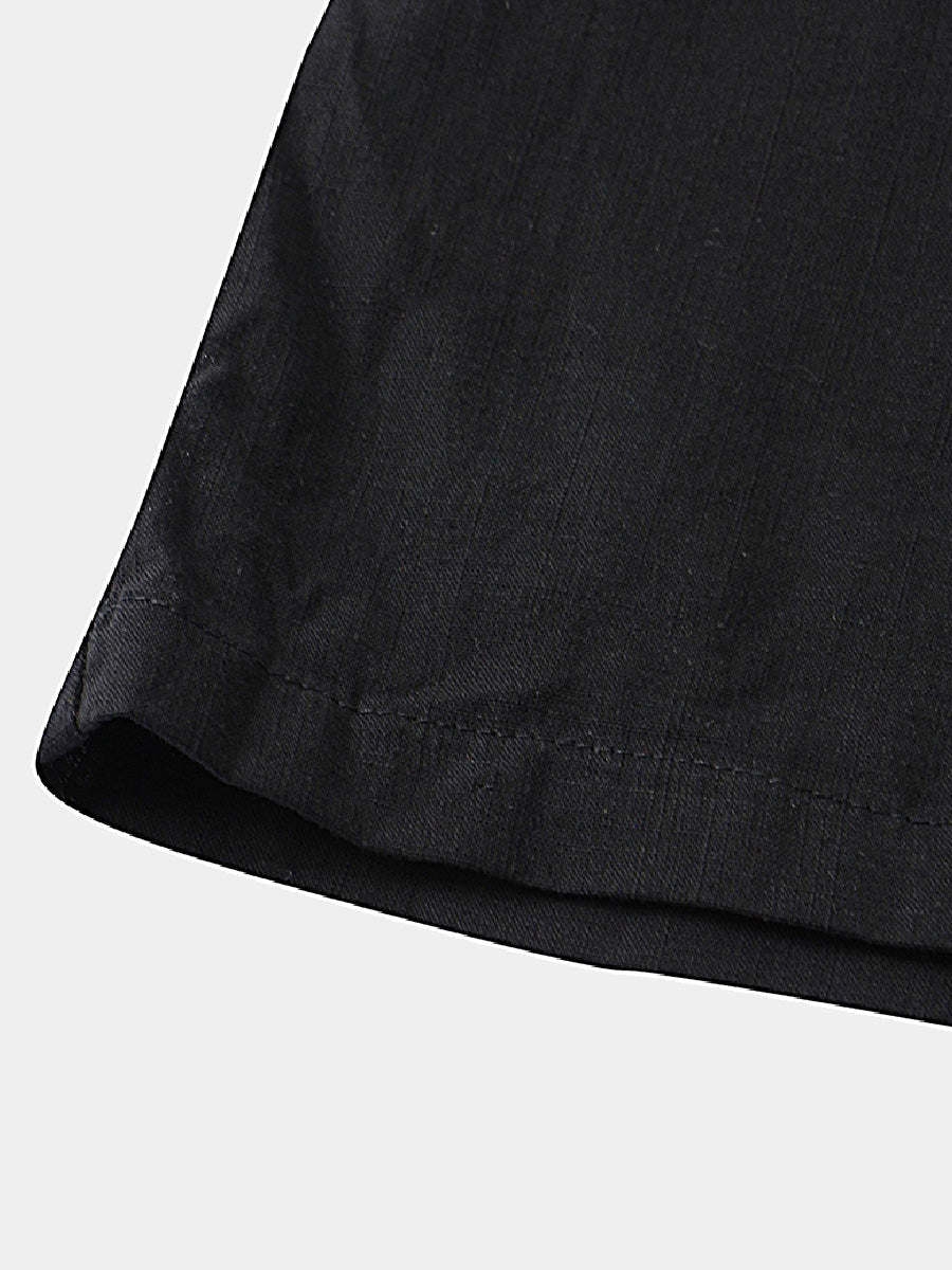 Pantaloncini casual da uomo in cotone lino da spiaggia tinta unita